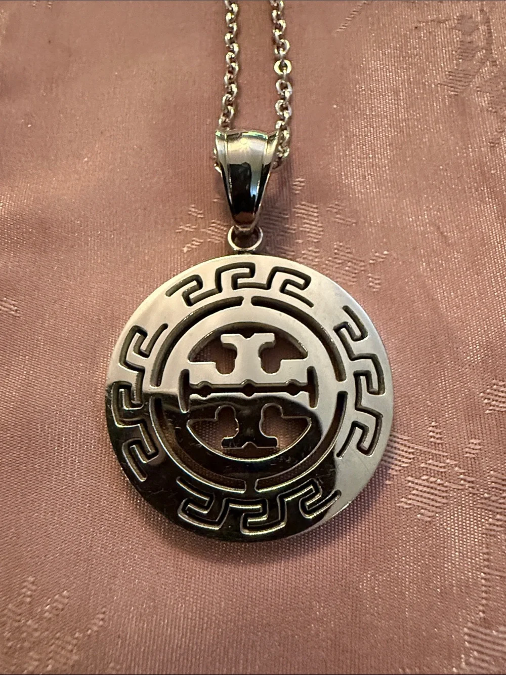 Silver Round Logo Pendant Necklace - Double-T Motif